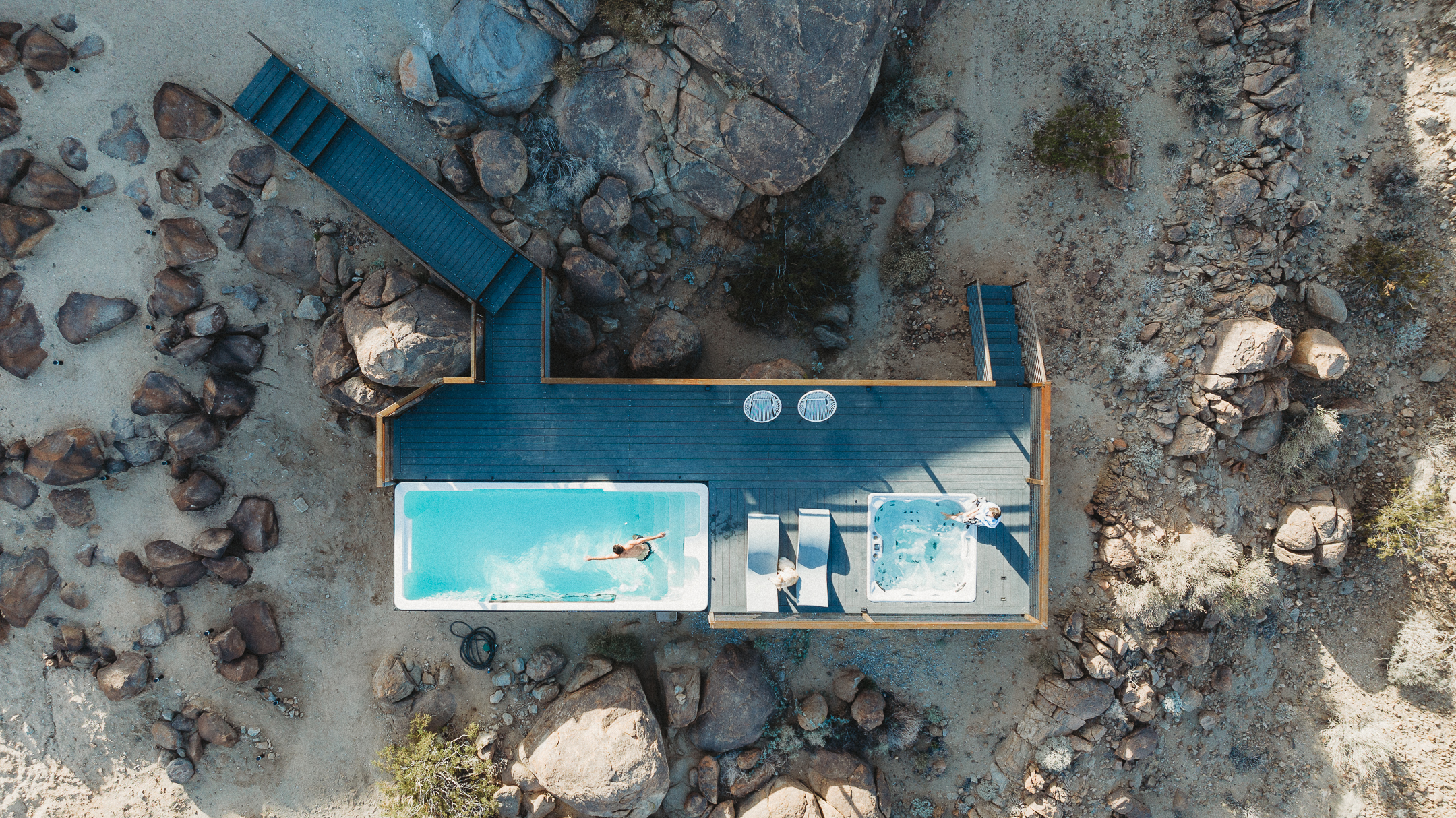 Aerial view of ContainUR container pool in Joshua Tree desert